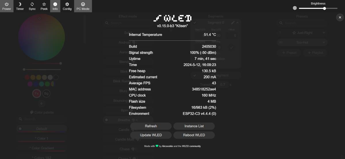 Screenshot of WLED info page