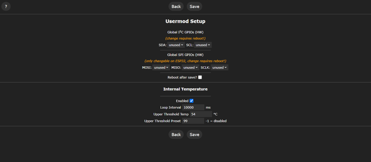 Screenshot of WLED usermod settings page