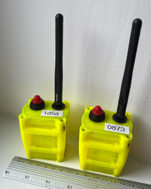 Yellow, small 3D printed plastic case with antenna