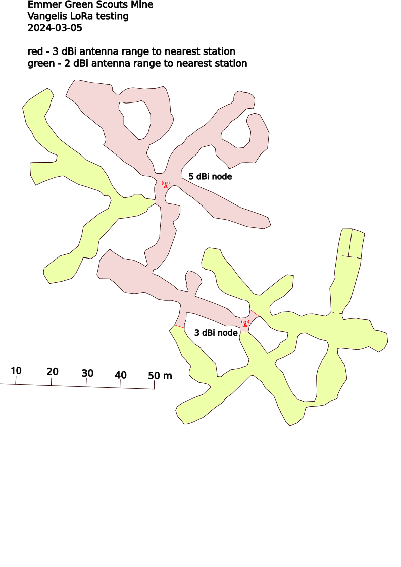 Map of the Emmer Green mine with reception range covering all mine