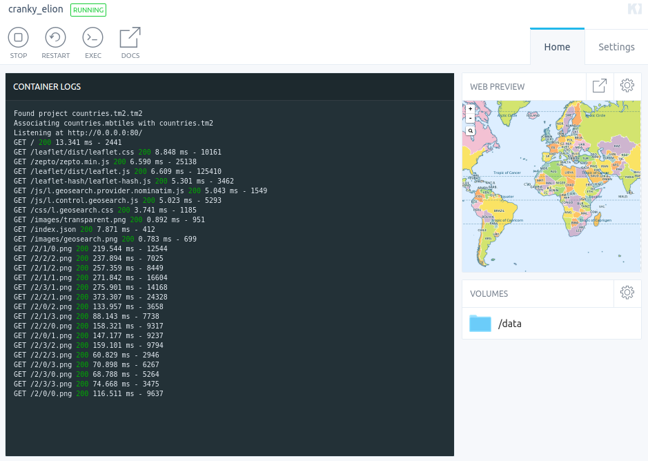 Container running and serving tiles