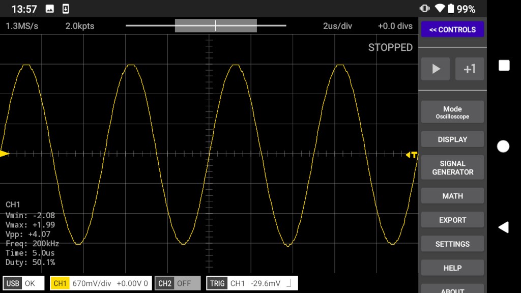 200kHz sine wave at 1.3MS/s