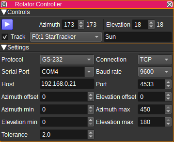 Rotator Controller feature plugin GUI