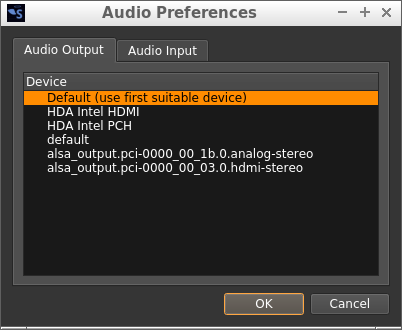 Main Window audio output preferences