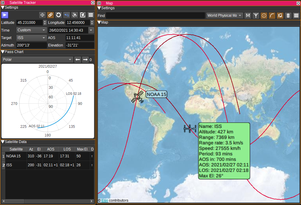 Satellite Tracker feature plugin GUI