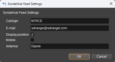 SondeHub settings dialog