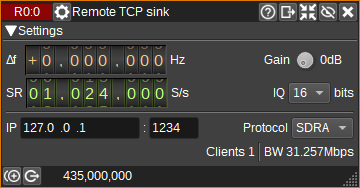 Remote TCP sink channel plugin GUI