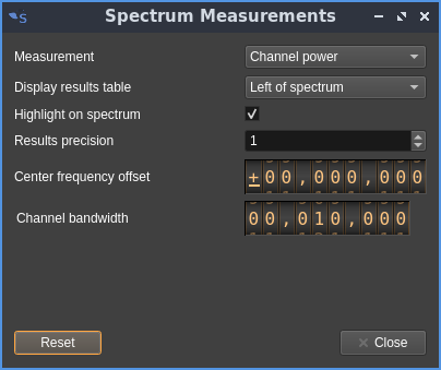 Spectrum Measurements dialog - channel power