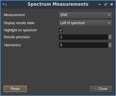Spectrum Measurements dialog - SNR